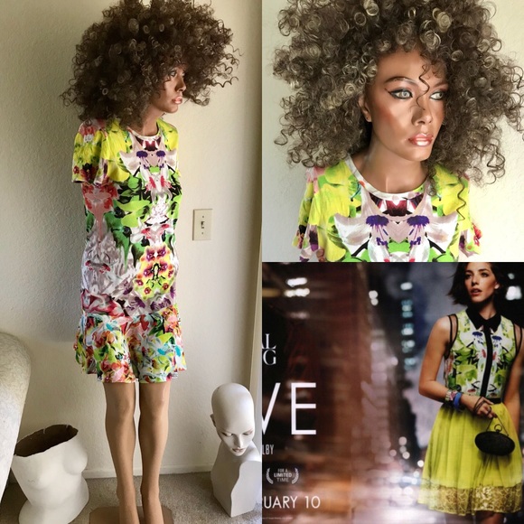 PRABAL GURUNG Digital FLORAL Drop Waist DRESS M - Picture 3 of 8